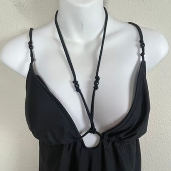 J. Crew One Piece Swimsuit Style BH518 Strappy Black Size 12 Tie Open Back - Picture 3 of 8
